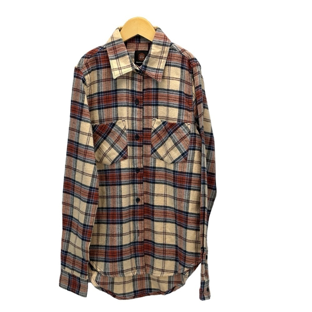 Mountain and Isles Button Down Plaid Flannel Shirt Shacket - Tan Rust - size XS